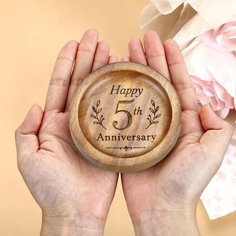 Wooden Ring Dish - 5 Year Anniversary Wood Gift for Him Her, 5th Wedding Anniversary Wooden Gifts for Wife Husband, 5 Year Marriage Aniversario Gifts for Couples, Valentines Birthday Gift in Saudi Arabia