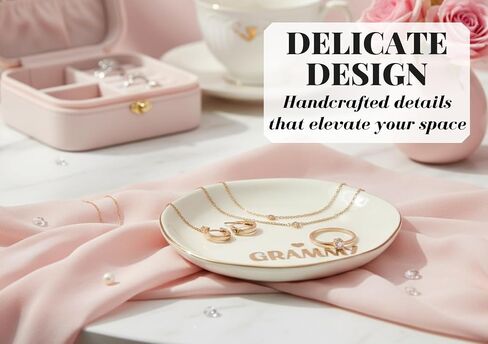 InnoBeta Grammy Gifts for Grandma, Ceramic Ring Dish 4.75", Handcrafted Jewelry Tray, Decorative Trinket Dish for Rings Earrings Necklaces, Birthday & Mother’s Day Gift in Kuwait