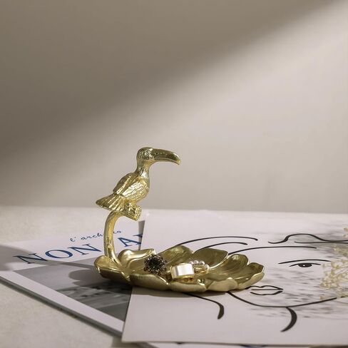 NIKKY HOME Gold Ring Holder Jewelry Dish, Vintage Bird Toucan Trinket Display Decorative Metal Tray Classy Bridesmaid Birthday Gifts in Kuwait