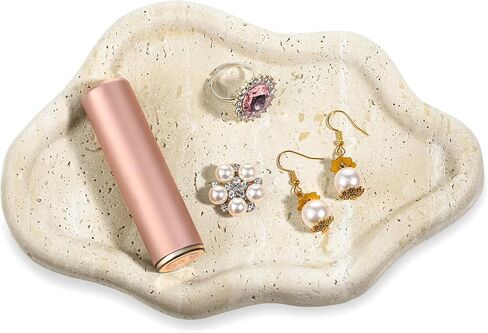 Natural Travertine Jewelry Dish, 7.6 x 5.3 x 0.6 Inch Cloud Shape Travertine Jewelry Tray Multipurpose Trinket Tray for Rings, Earrings, Bracelets, Hair Clips, Keys, Home Decor in Kuwait