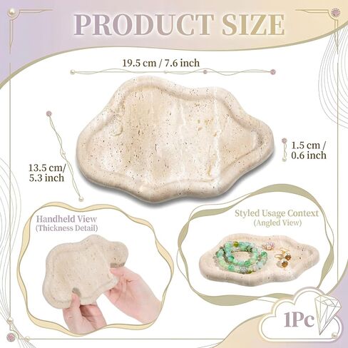Natural Travertine Jewelry Dish, 7.6 x 5.3 x 0.6 Inch Cloud Shape Travertine Jewelry Tray Multipurpose Trinket Tray for Rings, Earrings, Bracelets, Hair Clips, Keys, Home Decor in Kuwait