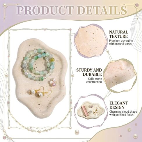 Natural Travertine Jewelry Dish, 7.6 x 5.3 x 0.6 Inch Cloud Shape Travertine Jewelry Tray Multipurpose Trinket Tray for Rings, Earrings, Bracelets, Hair Clips, Keys, Home Decor in Kuwait
