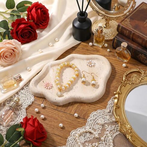 Natural Travertine Jewelry Dish, 7.6 x 5.3 x 0.6 Inch Cloud Shape Travertine Jewelry Tray Multipurpose Trinket Tray for Rings, Earrings, Bracelets, Hair Clips, Keys, Home Decor in Kuwait