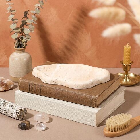 Natural Travertine Jewelry Dish, 7.6 x 5.3 x 0.6 Inch Cloud Shape Travertine Jewelry Tray Multipurpose Trinket Tray for Rings, Earrings, Bracelets, Hair Clips, Keys, Home Decor in Kuwait