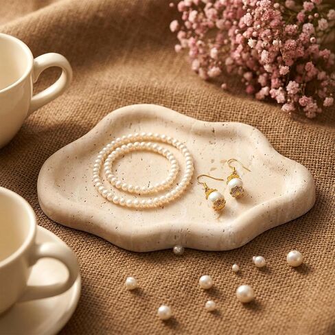Natural Travertine Jewelry Dish, 7.6 x 5.3 x 0.6 Inch Cloud Shape Travertine Jewelry Tray Multipurpose Trinket Tray for Rings, Earrings, Bracelets, Hair Clips, Keys, Home Decor in Kuwait