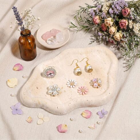 Natural Travertine Jewelry Dish, 7.6 x 5.3 x 0.6 Inch Cloud Shape Travertine Jewelry Tray Multipurpose Trinket Tray for Rings, Earrings, Bracelets, Hair Clips, Keys, Home Decor in Kuwait