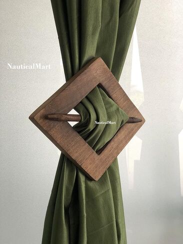 Decorative Wooden Curtain Tiebacks Set of 2 Window Treatment Holdbacks Drape Binds Hand Carved with Rustic Finish Home Decor in Saudi Arabia