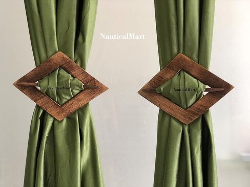 Decorative Wooden Curtain Tiebacks Set of 2 Window Treatment Holdbacks Drape Binds Hand Carved with Rustic Finish Home Decor in Saudi Arabia