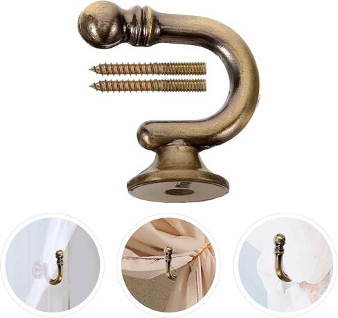 GARVALON Vintage Zinc Alloy Curtain Holdback Hooks, E-Shaped Round Head Wall Mounted Drapery Tiebacks for Living Room and Bedroom, Antique Bronze Finish, 1 Pair Window Curtain Holders in Saudi Arabia