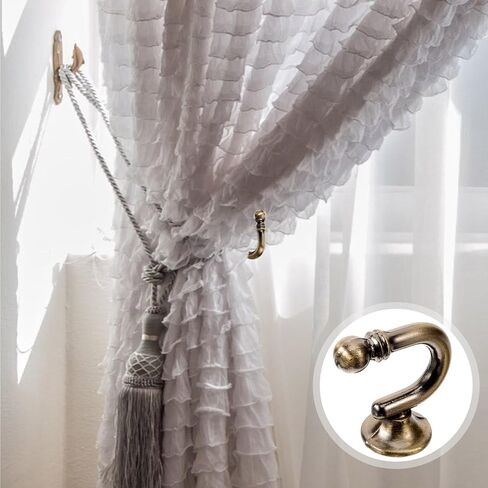 GARVALON Vintage Zinc Alloy Curtain Holdback Hooks, E-Shaped Round Head Wall Mounted Drapery Tiebacks for Living Room and Bedroom, Antique Bronze Finish, 1 Pair Window Curtain Holders in Saudi Arabia