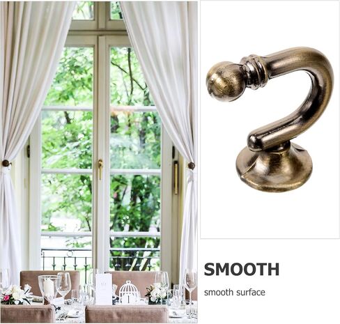 GARVALON Vintage Zinc Alloy Curtain Holdback Hooks, E-Shaped Round Head Wall Mounted Drapery Tiebacks for Living Room and Bedroom, Antique Bronze Finish, 1 Pair Window Curtain Holders in Saudi Arabia