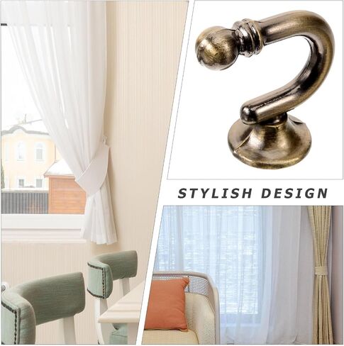 GARVALON Vintage Zinc Alloy Curtain Holdback Hooks, E-Shaped Round Head Wall Mounted Drapery Tiebacks for Living Room and Bedroom, Antique Bronze Finish, 1 Pair Window Curtain Holders in Saudi Arabia