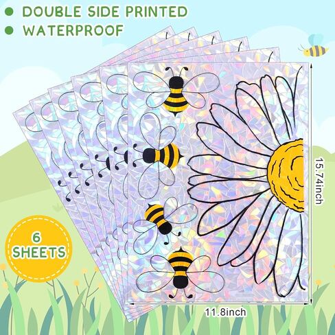 6 Pack 30 Sheets Sunflower Window Clings Summer Bee Sunflower Window Stickers Reusable Double-Side Static Vinyl Shiny Rainbow Prism Windows Clings for Mirror Glass Display School Classroom in Saudi Arabia