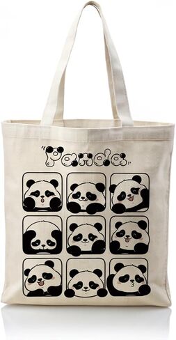 Cute Panda Canvas Tote Bag, Cartoon Panda Illustration Canvas Handbag, Cute Animal Themed Handbag, Reusable Shopping Grocery Bag, Gift For Pandas Lover in Kuwait