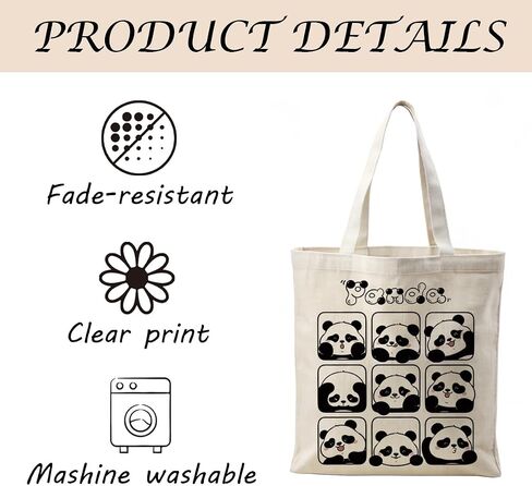 Cute Panda Canvas Tote Bag, Cartoon Panda Illustration Canvas Handbag, Cute Animal Themed Handbag, Reusable Shopping Grocery Bag, Gift For Pandas Lover in Kuwait