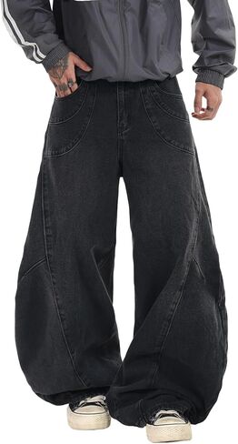 DFGIGT Men's Baggy Hip Hop Wide Leg Jeans Stylish Denim Pants Casual Loose Long Trousers Streetwear in Saudi Arabia