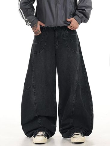 DFGIGT Men's Baggy Hip Hop Wide Leg Jeans Stylish Denim Pants Casual Loose Long Trousers Streetwear in Saudi Arabia