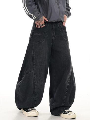 DFGIGT Men's Baggy Hip Hop Wide Leg Jeans Stylish Denim Pants Casual Loose Long Trousers Streetwear in Saudi Arabia