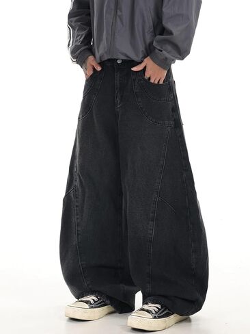 DFGIGT Men's Baggy Hip Hop Wide Leg Jeans Stylish Denim Pants Casual Loose Long Trousers Streetwear in Saudi Arabia