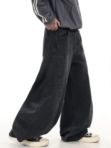 DFGIGT Men's Baggy Hip Hop Wide Leg Jeans Stylish Denim Pants Casual Loose Long Trousers Streetwear in Saudi Arabia