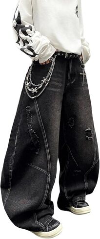 DFGIGT Mens Baggy Jeans Y2k Hip Hop Wide Leg Jeans Stylish Skater Denim Pants Casual Loose Fit Trousers Streetwear in Saudi Arabia