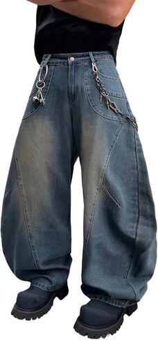 DFGIGT Men's Baggy Hip Hop Wide Leg Jeans Stylish Denim Pants Casual Loose Long Trousers Streetwear in Saudi Arabia