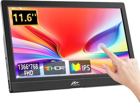 Kenowa Portable Monitor 11.6 Inch, HD Screen 1366x768P Small HDMI Monitor with Dual USB C/HDMI External Display for Laptop PC Phone Mac PS4/5 Xbox in Kuwait