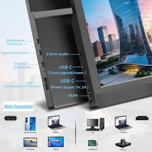 Kenowa Portable Monitor 11.6 Inch, HD Screen 1366x768P Small HDMI Monitor with Dual USB C/HDMI External Display for Laptop PC Phone Mac PS4/5 Xbox in Kuwait