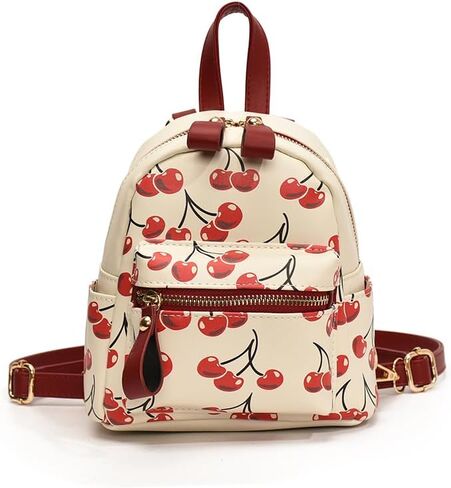 Mini Court Backpack With Cherry Print,Stylish Daypack Purse Handbag for women Small Casual Daily Travel Bag (Red Cherry) in Saudi Arabia