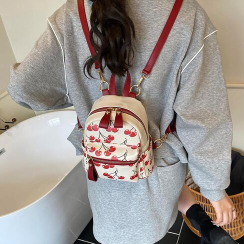Mini Court Backpack With Cherry Print,Stylish Daypack Purse Handbag for women Small Casual Daily Travel Bag (Red Cherry) in Saudi Arabia