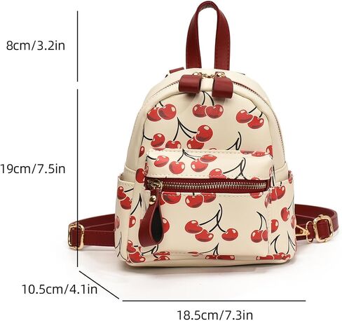 Mini Court Backpack With Cherry Print,Stylish Daypack Purse Handbag for women Small Casual Daily Travel Bag (Red Cherry) in Saudi Arabia