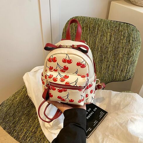 Mini Court Backpack With Cherry Print,Stylish Daypack Purse Handbag for women Small Casual Daily Travel Bag (Red Cherry) in Saudi Arabia