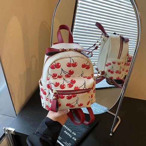 Mini Court Backpack With Cherry Print,Stylish Daypack Purse Handbag for women Small Casual Daily Travel Bag (Red Cherry) in Saudi Arabia