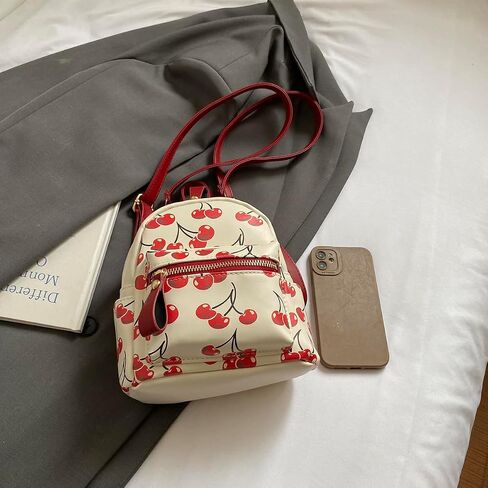 Mini Court Backpack With Cherry Print,Stylish Daypack Purse Handbag for women Small Casual Daily Travel Bag (Red Cherry) in Saudi Arabia