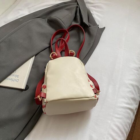 Mini Court Backpack With Cherry Print,Stylish Daypack Purse Handbag for women Small Casual Daily Travel Bag (Red Cherry) in Saudi Arabia