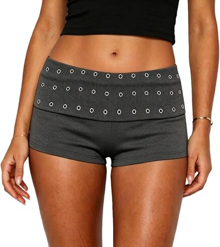 Women Y2K Studded Fold Over Shorts Low Waist Micro Mini Shorts Grunge Gothic Rave Going Out Bottoms for Party Concert in Kuwait