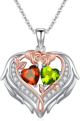 Rose Heart Necklaces for Women, 14K Rose Gold/White Gold Filled Overlapping Double Hearts Birthstone Pendant, Mother's Day Valentine's Day Anniversary Birthday Christmas Jewelry Gifts for Wife Mom Daughter Her in Saudi Arabia