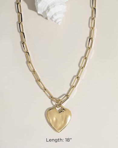 James Michelle Chunky Heart Necklace for Women – Waterproof, Non-Tarnish, Hypoallergenic, Silver PVD Coated – Perfect for Beach, Weddings, Holiday Gifts – 18" in Saudi Arabia