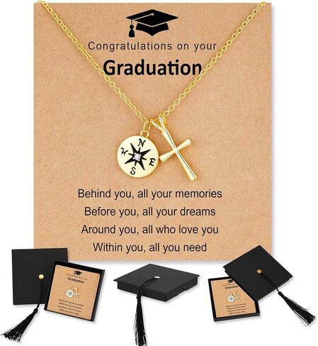 2026 Graduation Gift for Her, Graduations Decorations 14k Gold Plated Sterling Silver Compass Cross Necklace for Womens Girls With Graduation Cap Box and Meaningful Cards in Saudi Arabia