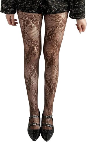Mrotrida Women's Lace Floral Pattern Tights Stockings Retro Rose Hollow Flowers Mesh Fishnet Leggings in Saudi Arabia