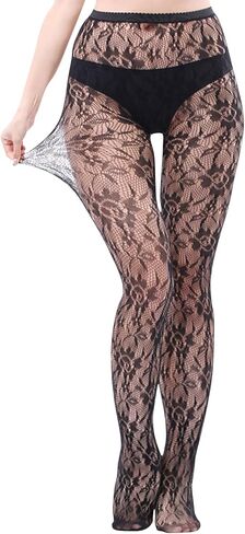 Black Lace Patterned Tights for Women, Floral Fishnet Stockings with Designs, Sexy Pantyhose for Halloween in Saudi Arabia