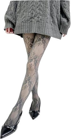 Mrotrida Women's Lace Floral Pattern Tights Stockings Retro Rose Hollow Flowers Mesh Fishnet Leggings in Saudi Arabia