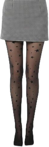 Black Pattern Tights, Star Tights For Women Funky Durable & Resistant to Snagging Patterned Pantyhose, Sheer Tight Patterned Tight for Parties & Casual Wear in Kuwait