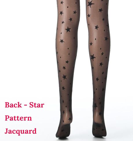 Black Pattern Tights, Star Tights For Women Funky Durable & Resistant to Snagging Patterned Pantyhose, Sheer Tight Patterned Tight for Parties & Casual Wear in Kuwait