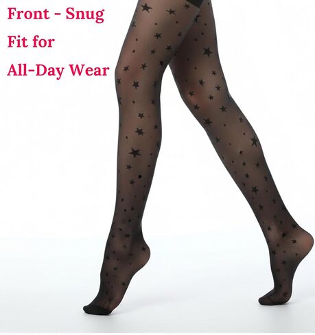 Black Pattern Tights, Star Tights For Women Funky Durable & Resistant to Snagging Patterned Pantyhose, Sheer Tight Patterned Tight for Parties & Casual Wear in Kuwait