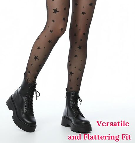 Black Pattern Tights, Star Tights For Women Funky Durable & Resistant to Snagging Patterned Pantyhose, Sheer Tight Patterned Tight for Parties & Casual Wear in Kuwait