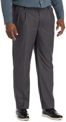 Oak Hill by DXL Men's Big and Tall Micro Check Pleated Dress Pants, Grey in Saudi Arabia