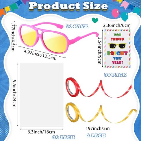 Copkim 30 Set End of Year Student Gifts from Teacher, Kids Neon Sunglasses Bulk Cards Packaging Bags 2 Ribbons for Classroom Prizes Student Graduation Gifts in Kuwait