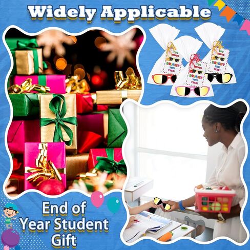 Copkim 30 Set End of Year Student Gifts from Teacher, Kids Neon Sunglasses Bulk Cards Packaging Bags 2 Ribbons for Classroom Prizes Student Graduation Gifts in Kuwait