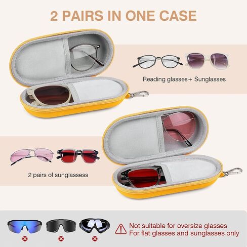 Marvolia Double Eyeglasses Case Hard Shell Dual Glasses Case with Clip & Zipper Closure Travel Sunglasses Organizer in Saudi Arabia